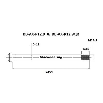 Black Bearing Thru-Axle - AX-R12.9 - (12mm-159-M12x1-16mm)
